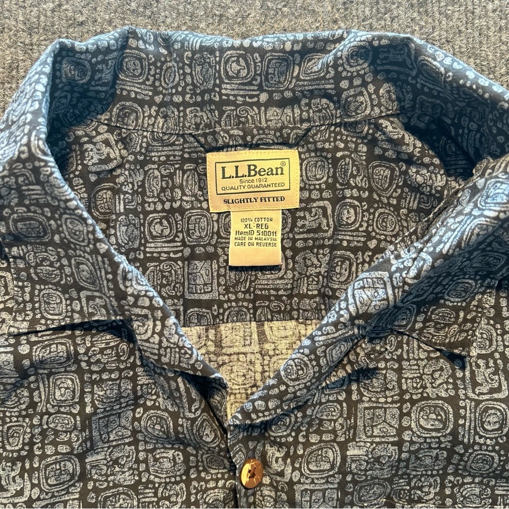 Very Cool Pattern Ll Bean Button Up Polo Shirt Xl… - image 2